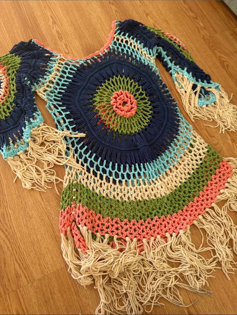 VENUS Crochet Fringe Swim Coverup in Navy, Coral, Green, Cream